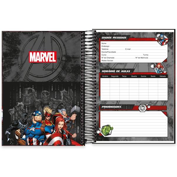 Caderno universitário capa dura 10x1 160 folhas, Marvel Avengers - Vingadores Homem de Ferro, Spiral, 2278148 - PT 1 UN