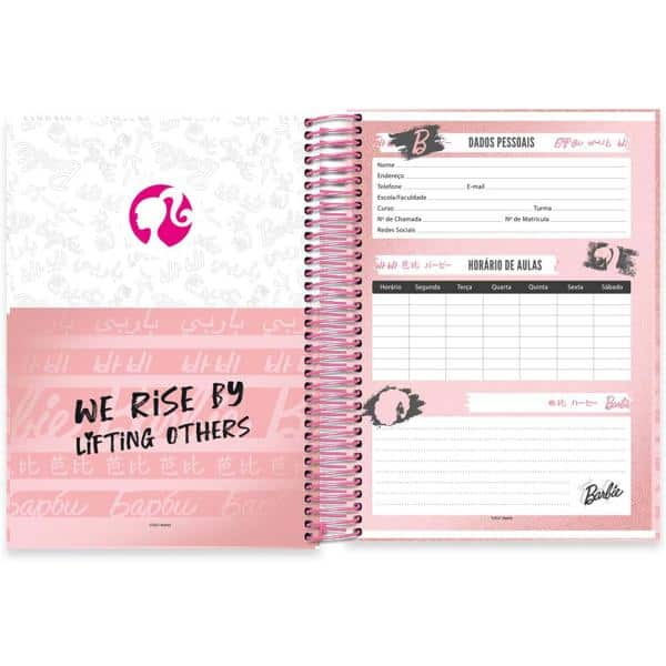 Caderno universitário capa dura 10x1 160 folhas, Barbie, Spiral, 2278155 - PT 1 UN