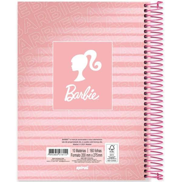 Caderno universitário capa dura 10x1 160 folhas, Barbie, Spiral, 2278155 - PT 1 UN