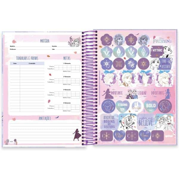 Caderno universitário capa dura 10x1 160 folhas, Disney Frozen, Spiral, 2278056 - PT 1 UN