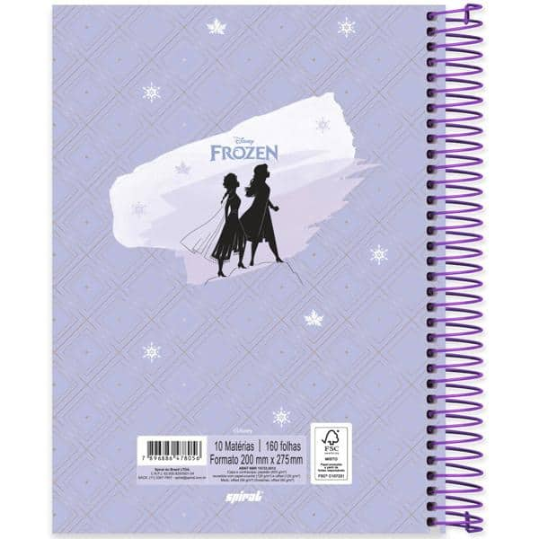 Caderno universitário capa dura 10x1 160 folhas, Disney Frozen, Spiral, 2278056 - PT 1 UN