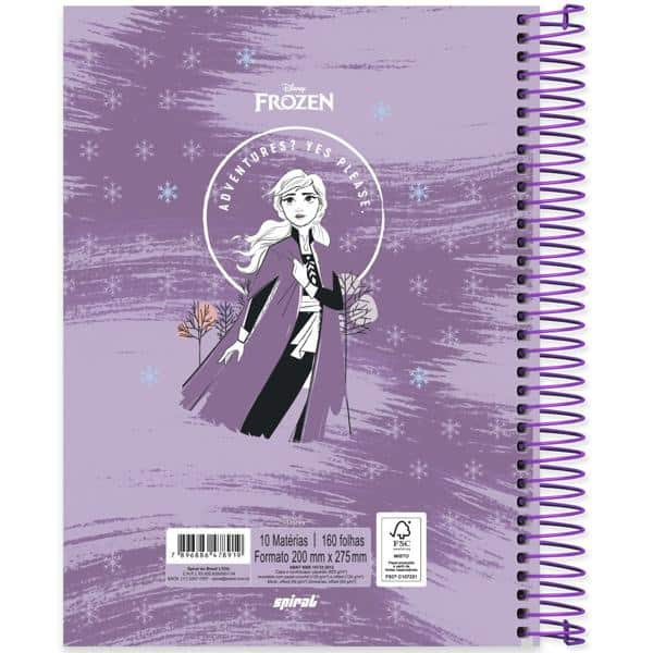 Caderno universitário capa dura 10x1 160 folhas, Disney Frozen, Spiral, 2278919 - PT 1 UN