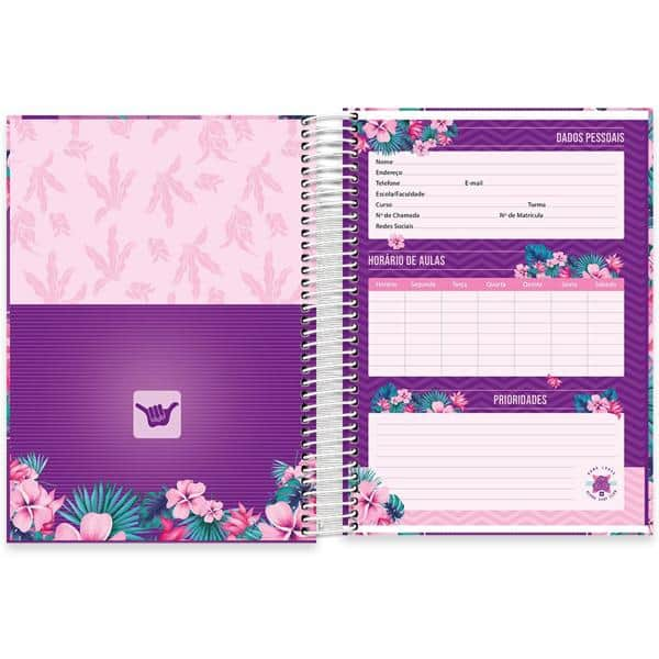 Caderno universitário capa dura 10x1 160 folhas, Hang Loose Roxa, Spiral, 2240459 - PT 1 UN