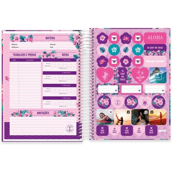 Caderno universitário capa dura 10x1 160 folhas, Hang Loose Roxa, Spiral, 2240459 - PT 1 UN