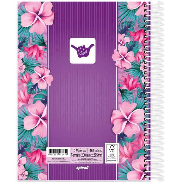 Caderno universitário capa dura 10x1 160 folhas, Hang Loose Roxa, Spiral, 2240459 - PT 1 UN