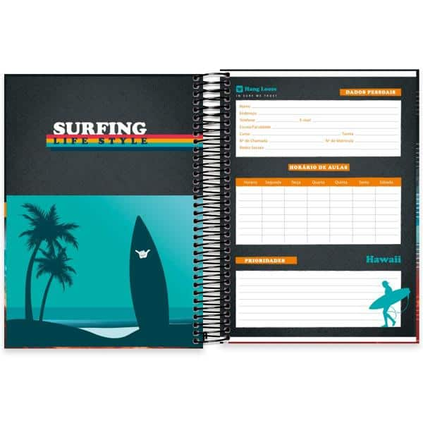 Caderno universitário capa dura 10x1 160 folhas, Hang Loose Laranja, Spiral, 2240466 - PT 1 UN