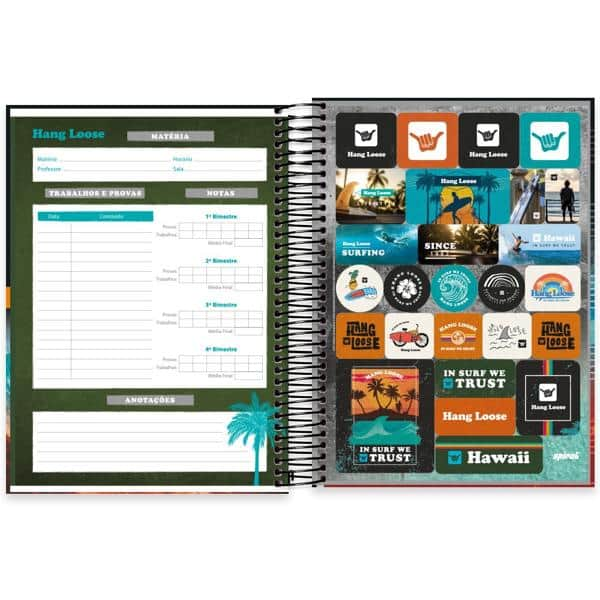 Caderno universitário capa dura 10x1 160 folhas, Hang Loose Laranja, Spiral, 2240466 - PT 1 UN