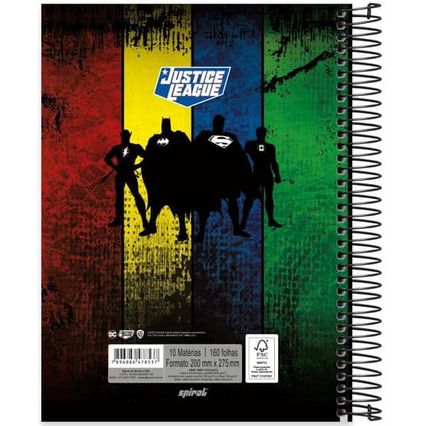 Caderno universitário capa dura 10x1 160 folhas, Liga da Justiça, Spiral, 2278537 - PT 1 UN