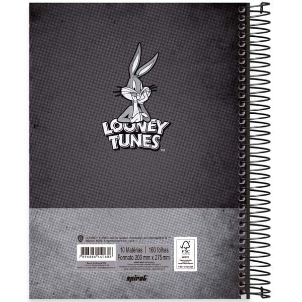 Caderno universitário capa dura 10x1 160 folhas, Looney Tunes Pernalonga, Spiral, 2240688 - PT 1 UN