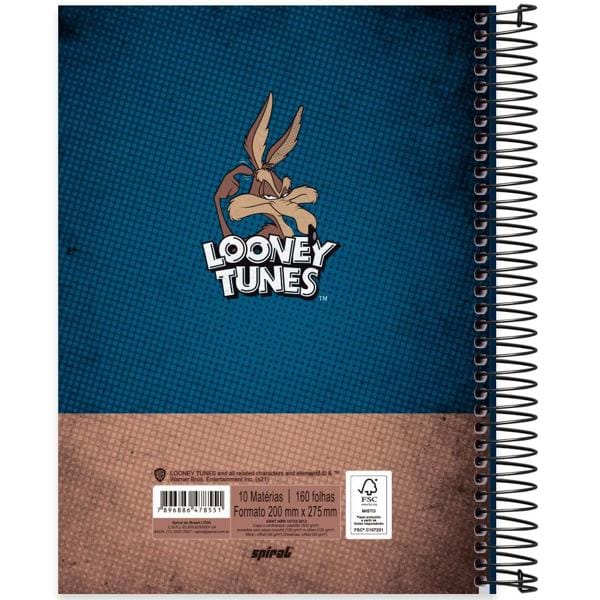 Caderno universitário capa dura 10x1 160 folhas, Looney Tunes Coiote, Spiral, 2278551 - PT 1 UN