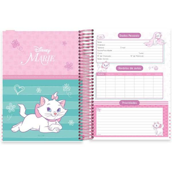 Caderno Universitário Capa Dura 10x1 160 Folhas, Disney Marie, Spiral, 2278940 - PT 1 UN