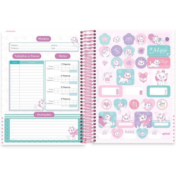 Caderno Universitário Capa Dura 10x1 160 Folhas, Disney Marie, Spiral, 2278940 - PT 1 UN