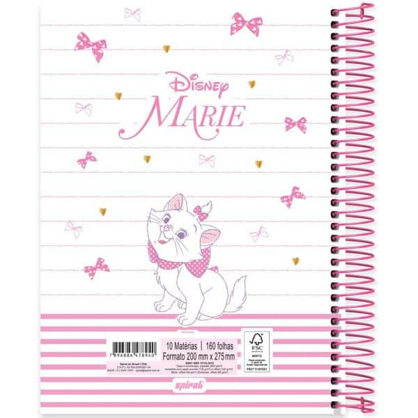 Caderno Universitário Capa Dura 10x1 160 Folhas, Disney Marie, Spiral, 2278940 - PT 1 UN