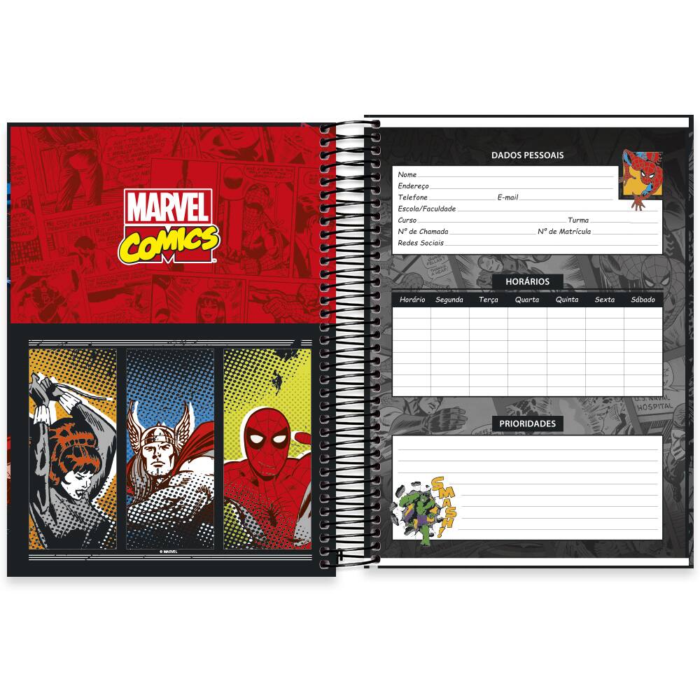 Caderno universitário capa dura 10x1 160 folhas, Marvel Comics, Spiral,  2228815 - PT 1 UN - Escolar - Kalunga