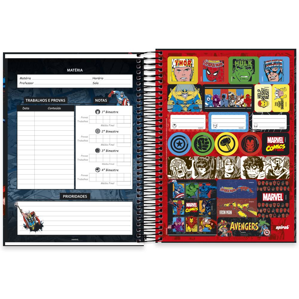 Caderno universitário capa dura 10x1 160 folhas, Marvel Comics, Spiral,  2228815 - PT 1 UN - Escolar - Kalunga