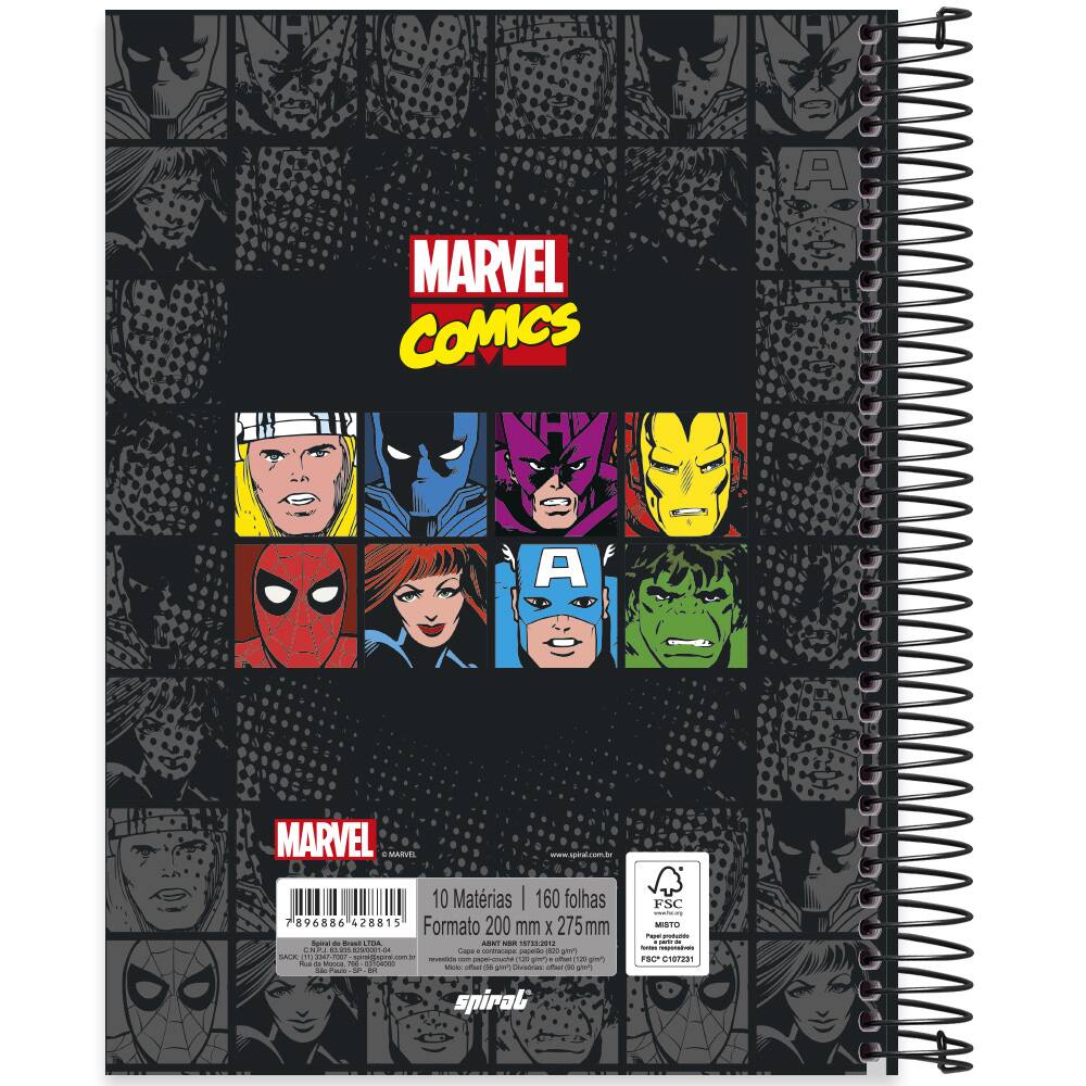 Caderno universitário capa dura 10x1 160 folhas, Marvel Comics, Spiral,  2228815 - PT 1 UN - Escolar - Kalunga