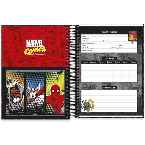 Caderno universitário capa dura 10x1 160 folhas, Marvel Comics, Spiral, 2265711 - PT 1 UN