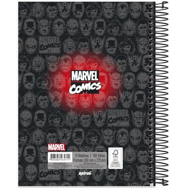 Caderno universitário capa dura 10x1 160 folhas, Marvel Comics, Spiral, 2265711 - PT 1 UN