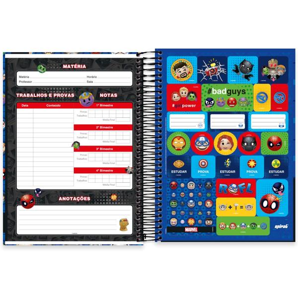 Caderno universitário capa dura 10x1 160 folhas, Marvel Emoji, Spiral, 2278575 - PT 1 UN