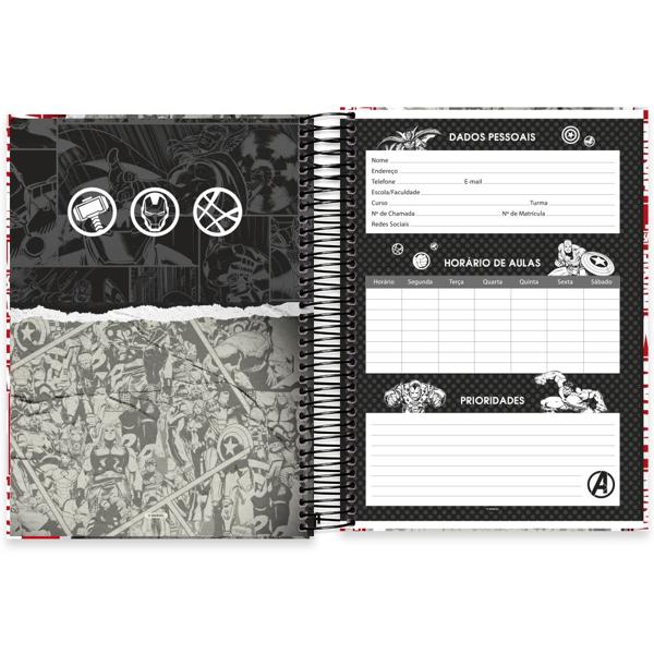 Caderno universitário capa dura 10x1 160 folhas, Marvel Red Brick, Spiral, 2278599 - PT 1 UN