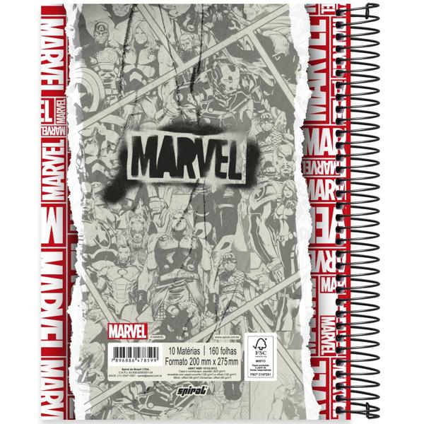 Caderno universitário capa dura 10x1 160 folhas, Marvel Red Brick, Spiral, 2278599 - PT 1 UN