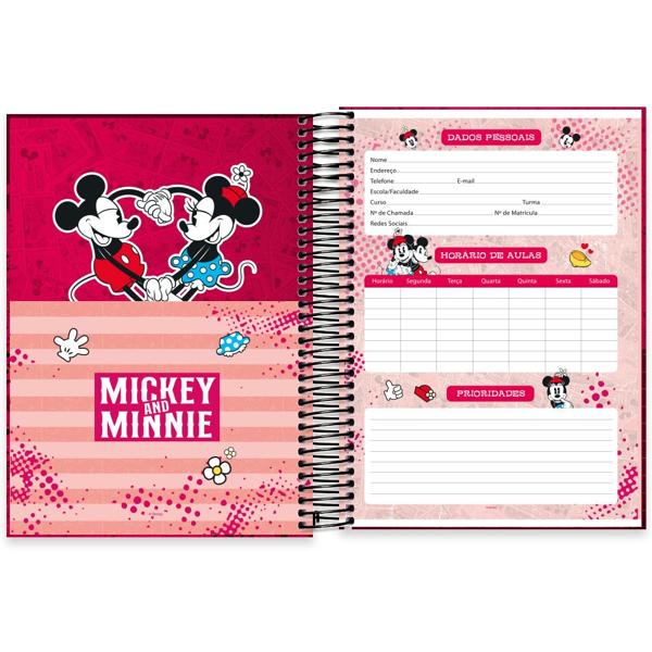 Caderno universitário capa dura 10x1 160 folhas, Disney Mickey & Minnie, Spiral, 2278261 - PT 1 UN