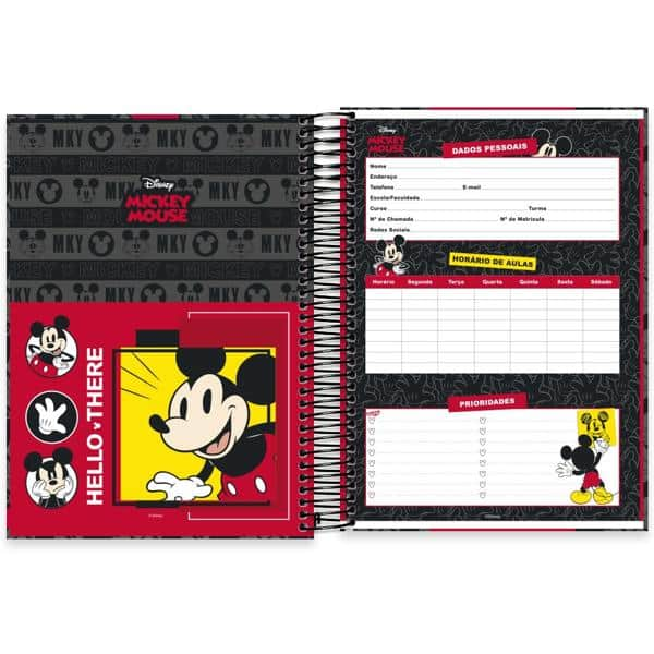 Caderno universitário capa dura 10x1 160 folhas, Mickey Disney Clássico, Spiral, 2278278 - PT 1 UN