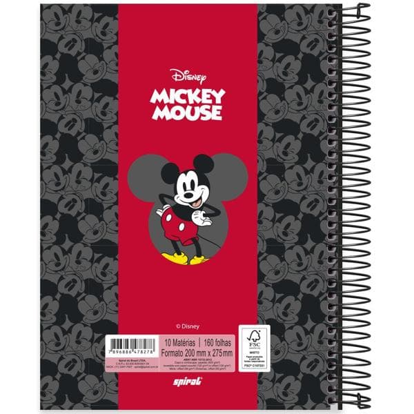 Caderno universitário capa dura 10x1 160 folhas, Mickey Disney Clássico, Spiral, 2278278 - PT 1 UN