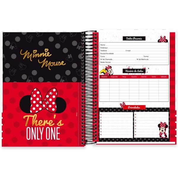 Caderno universitário capa dura 10x1 160 folhas, Minnie Disney Clássico, Spiral, 2278285 - PT 1 UN