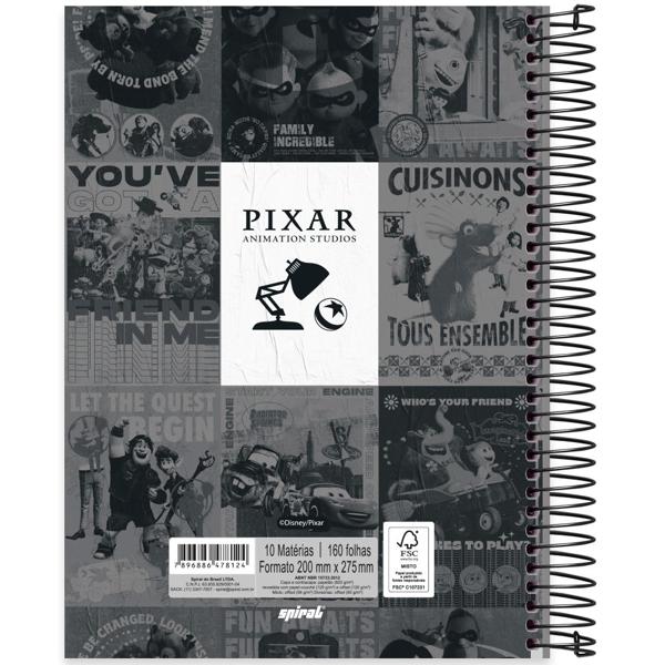 Caderno universitário capa dura 10x1 160 folhas, Disney Pixar, Spiral, 2278124 - PT 1 UN