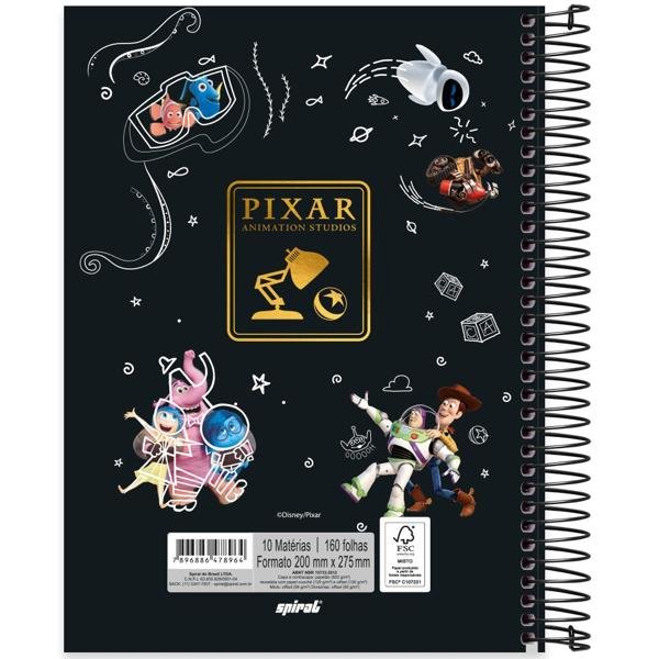 Caderno universitário capa dura 10x1 160 folhas, Disney Pixar, Spiral, 2278964 - PT 1 UN