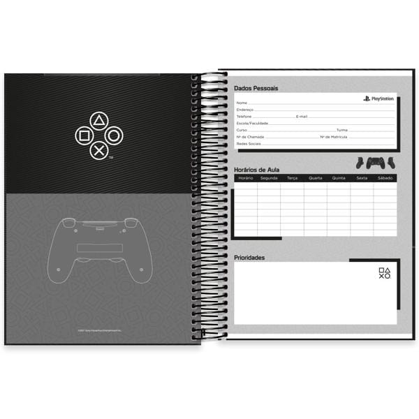 Caderno universitário capa dura 10x1 160 folhas, Playstation, Spiral, 2278667 - PT 1 UN