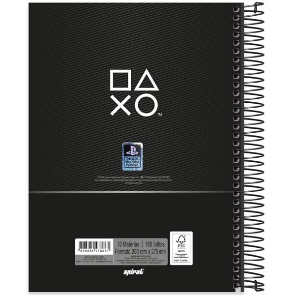 Caderno universitário capa dura 10x1 160 folhas, Playstation, Spiral, 2278667 - PT 1 UN