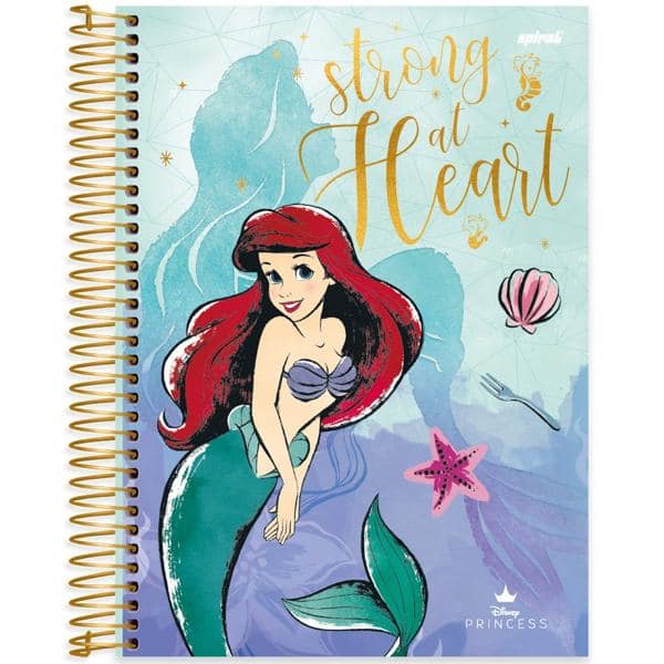 Caderno universitário capa dura 10x1 160 folhas, Princesas Disney Ariel, Spiral, 2278889 - PT 1 UN