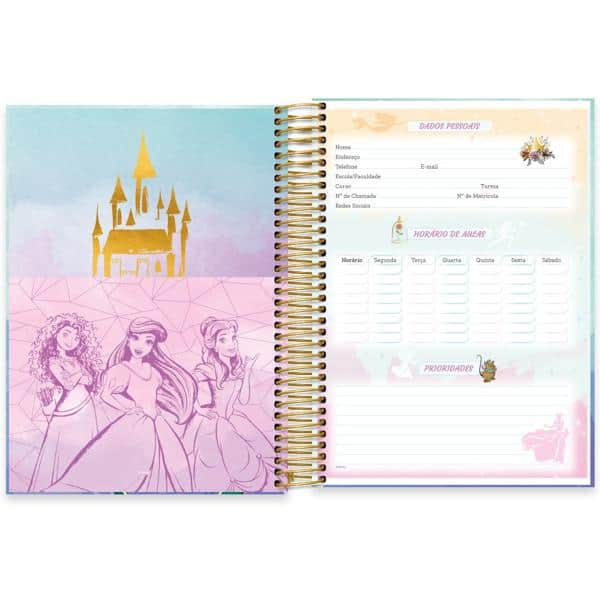 Caderno universitário capa dura 10x1 160 folhas, Princesas Disney Ariel, Spiral, 2278889 - PT 1 UN