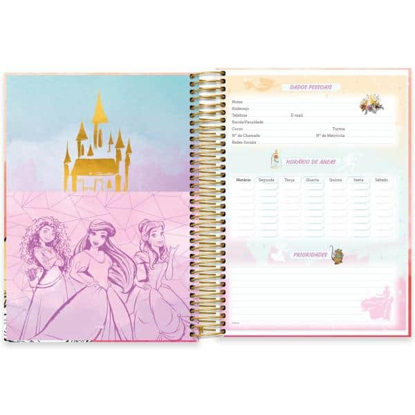 Caderno universitário capa dura 10x1 160 folhas, Princesas Disney Bela, Spiral, 2228808 - PT 1 UN