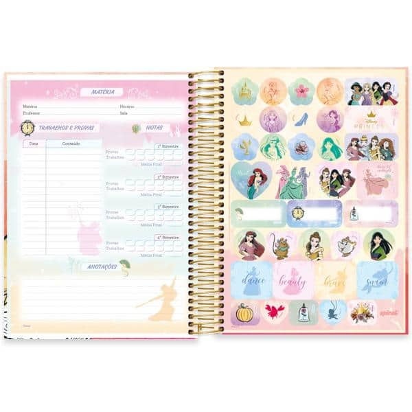 Caderno universitário capa dura 10x1 160 folhas, Princesas Disney Bela, Spiral, 2228808 - PT 1 UN