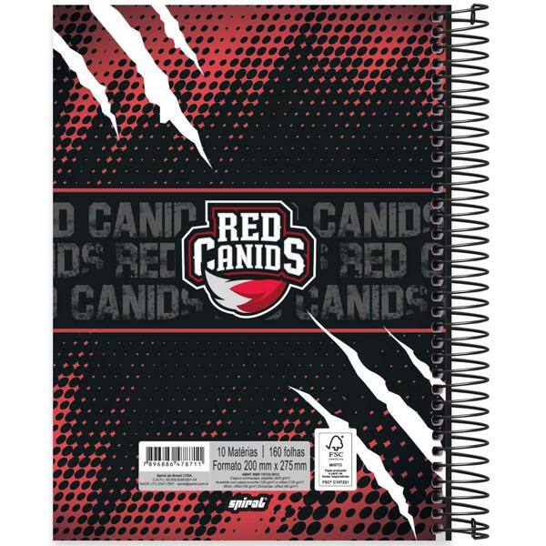 Caderno universitário capa dura 10x1 160 folhas, Red Canids, Spiral, 2278711 - PT 1 UN