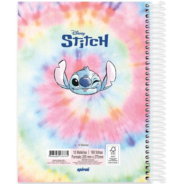 Caderno universitário capa dura 10x1 160 folhas, Disney Stitch Tie Dye, Spiral, 2278735 - PT 1 UN