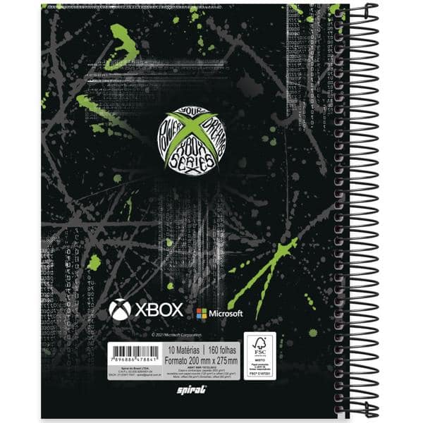 Caderno universitário capa dura 10x1 160 folhas, XBox, Spiral, 2278841 - PT 1 UN