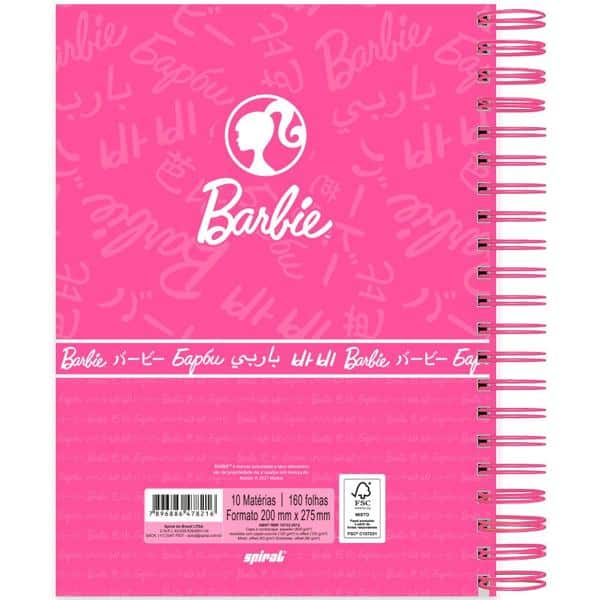 Caderno universitário capa dura 10x1 160 folhas, Barbie, Spiral, 2278216 - PT 1 UN