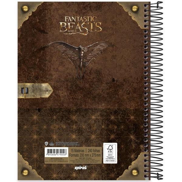 Caderno universitário capa dura 15x1 240 folhas, Animais Fantásticos, Spiral, 2279046 - PT 1 UN
