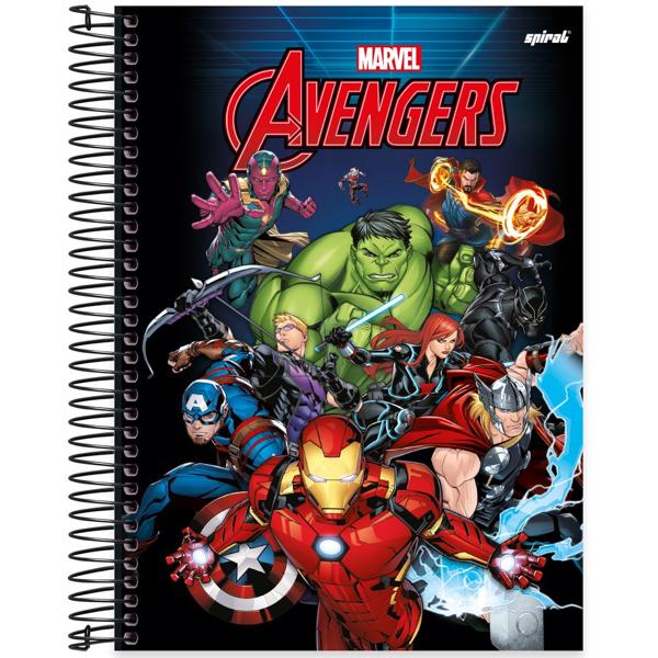 Caderno universitário capa dura 15x1 240 folhas, Marvel Avengers - Vingadores, Spiral, 2279022 - PT 1 UN