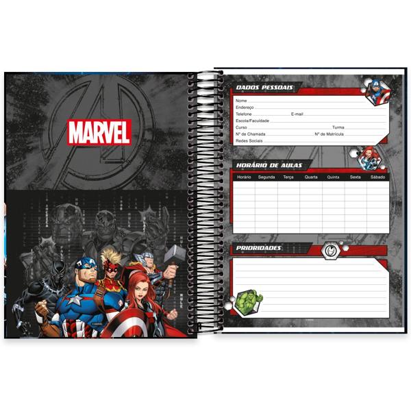 Caderno universitário capa dura 15x1 240 folhas, Marvel Avengers - Vingadores, Spiral, 2279022 - PT 1 UN