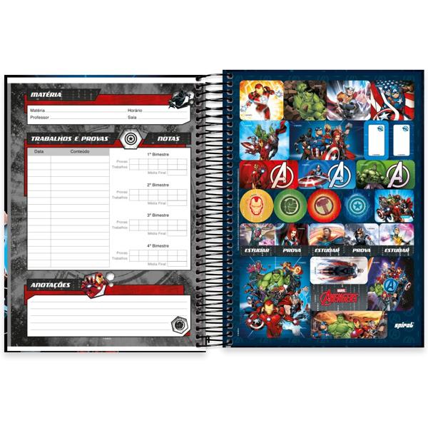 Caderno universitário capa dura 15x1 240 folhas, Marvel Avengers - Vingadores, Spiral, 2279022 - PT 1 UN