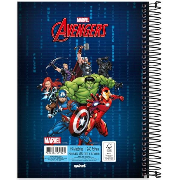 Caderno universitário capa dura 15x1 240 folhas, Marvel Avengers - Vingadores, Spiral, 2279022 - PT 1 UN