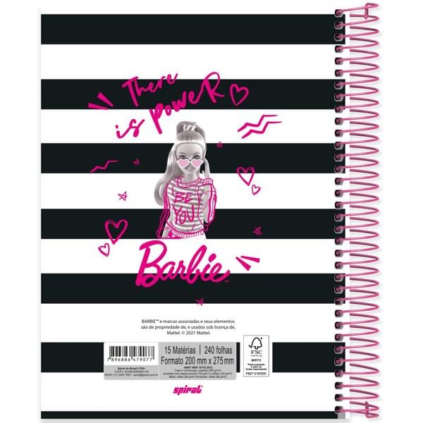 Caderno universitário capa dura 15x1 240 folhas, Barbie, Spiral, 2279077 - PT 1 UN