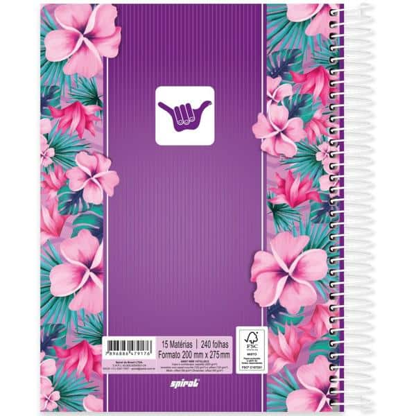 Caderno universitário capa dura 15x1 240 folhas, Hang Loose Roxa, Spiral, 2279176 - PT 1 UN