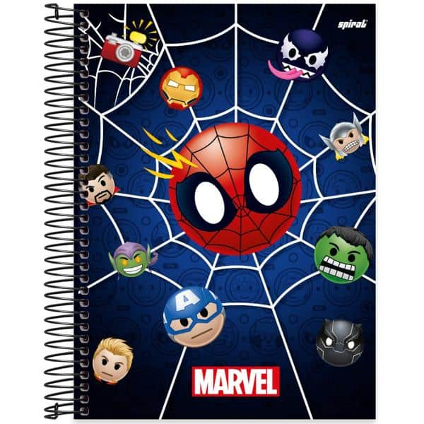 Caderno universitário capa dura 15x1 240 folhas, Marvel Emoji, Spiral, 2279251 - PT 1 UN