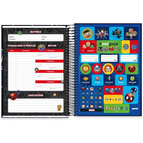 Caderno universitário capa dura 15x1 240 folhas, Marvel Emoji, Spiral, 2279251 - PT 1 UN